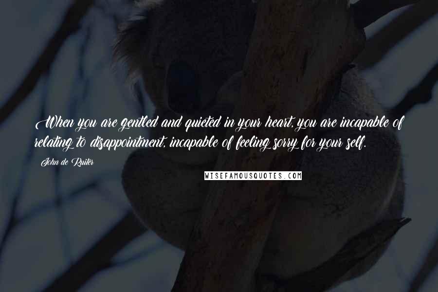 John De Ruiter Quotes: When you are gentled and quieted in your heart, you are incapable of relating to disappointment, incapable of feeling sorry for your self.