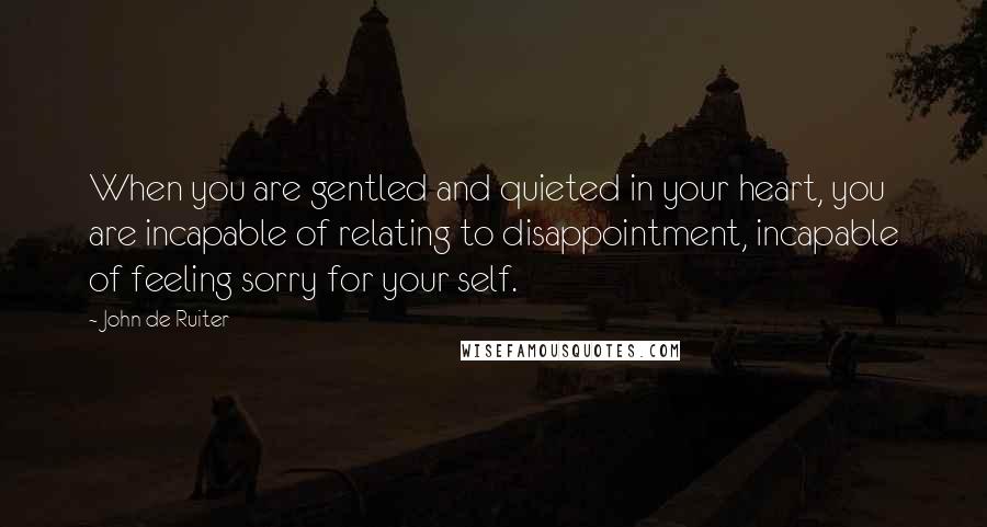 John De Ruiter Quotes: When you are gentled and quieted in your heart, you are incapable of relating to disappointment, incapable of feeling sorry for your self.