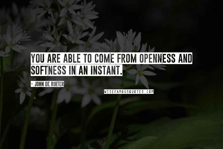 John De Ruiter Quotes: You are able to come from openness and softness in an instant.