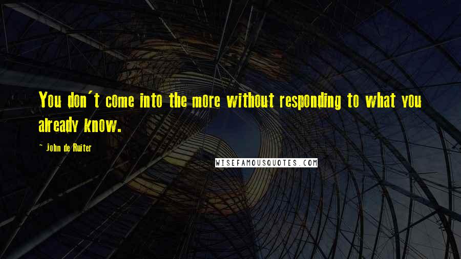 John De Ruiter Quotes: You don't come into the more without responding to what you already know.