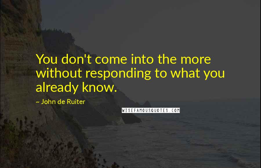 John De Ruiter Quotes: You don't come into the more without responding to what you already know.