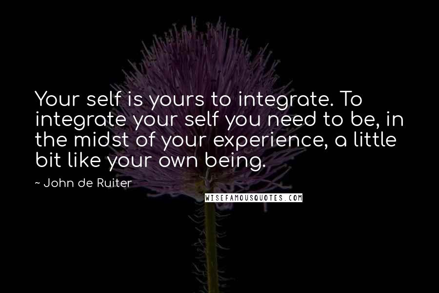 John De Ruiter Quotes: Your self is yours to integrate. To integrate your self you need to be, in the midst of your experience, a little bit like your own being.