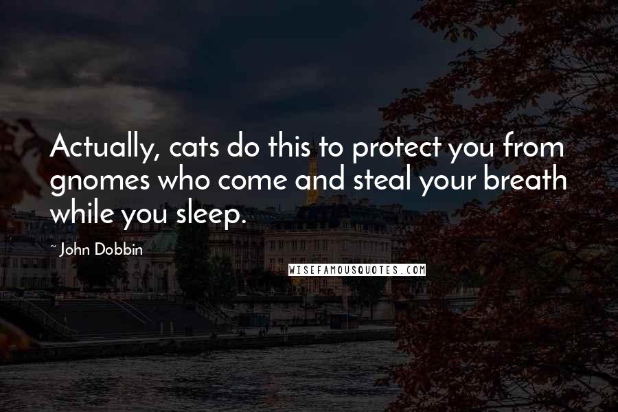 John Dobbin Quotes: Actually, cats do this to protect you from gnomes who come and steal your breath while you sleep.