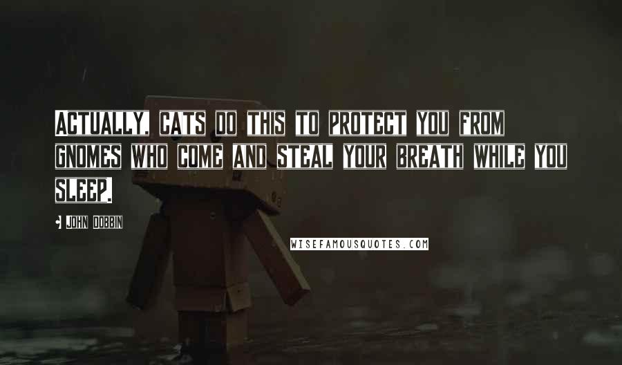 John Dobbin Quotes: Actually, cats do this to protect you from gnomes who come and steal your breath while you sleep.