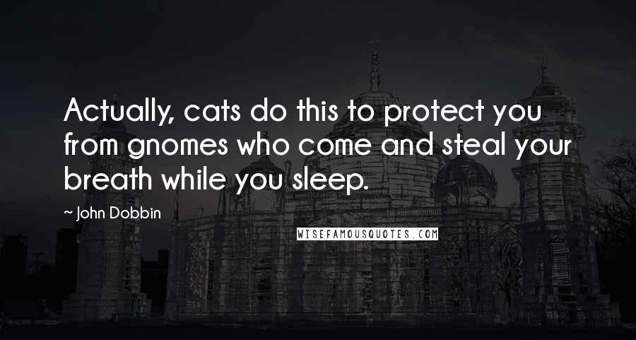 John Dobbin Quotes: Actually, cats do this to protect you from gnomes who come and steal your breath while you sleep.