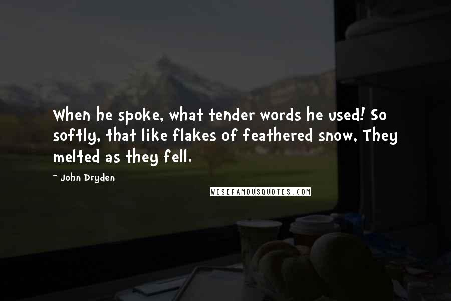 John Dryden Quotes: When he spoke, what tender words he used! So softly, that like flakes of feathered snow, They melted as they fell.