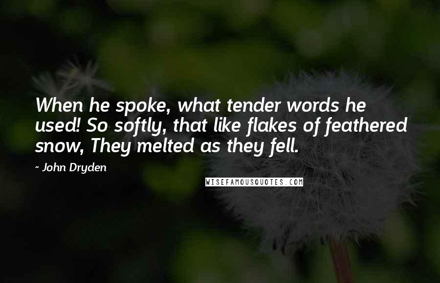 John Dryden Quotes: When he spoke, what tender words he used! So softly, that like flakes of feathered snow, They melted as they fell.