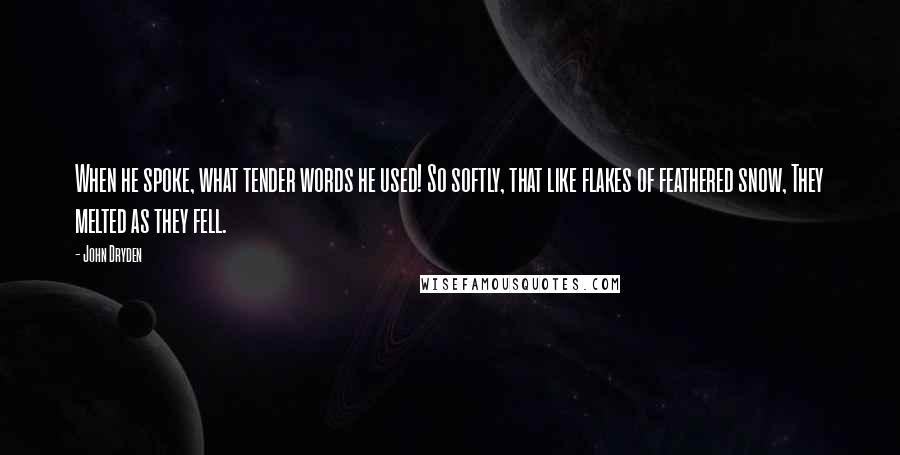 John Dryden Quotes: When he spoke, what tender words he used! So softly, that like flakes of feathered snow, They melted as they fell.