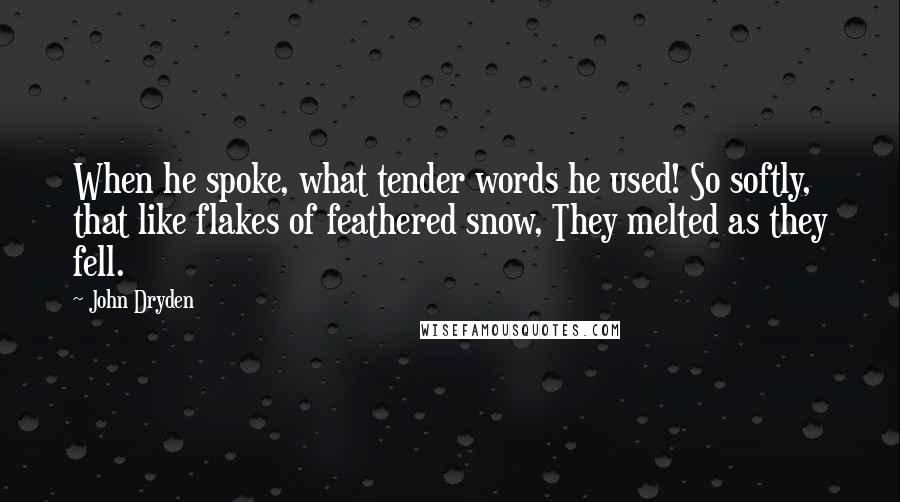 John Dryden Quotes: When he spoke, what tender words he used! So softly, that like flakes of feathered snow, They melted as they fell.