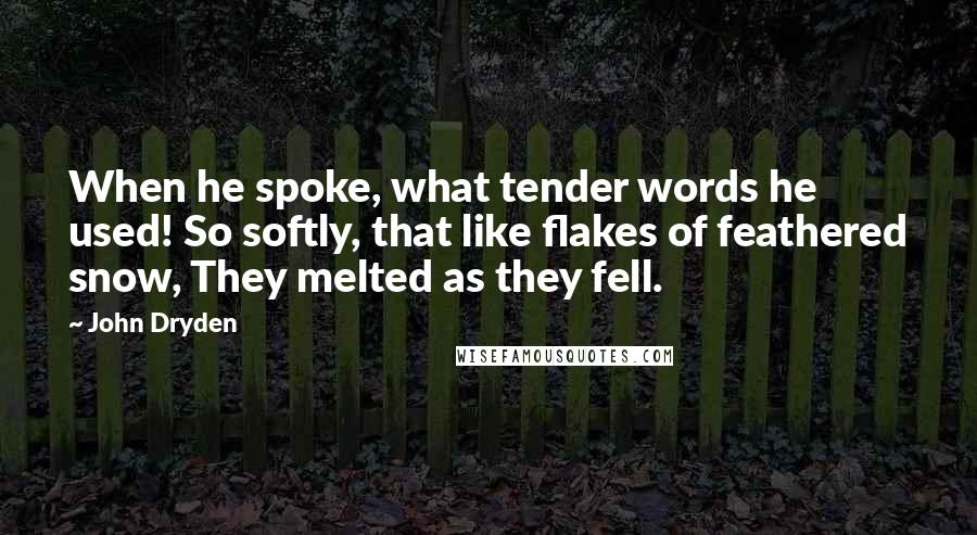 John Dryden Quotes: When he spoke, what tender words he used! So softly, that like flakes of feathered snow, They melted as they fell.