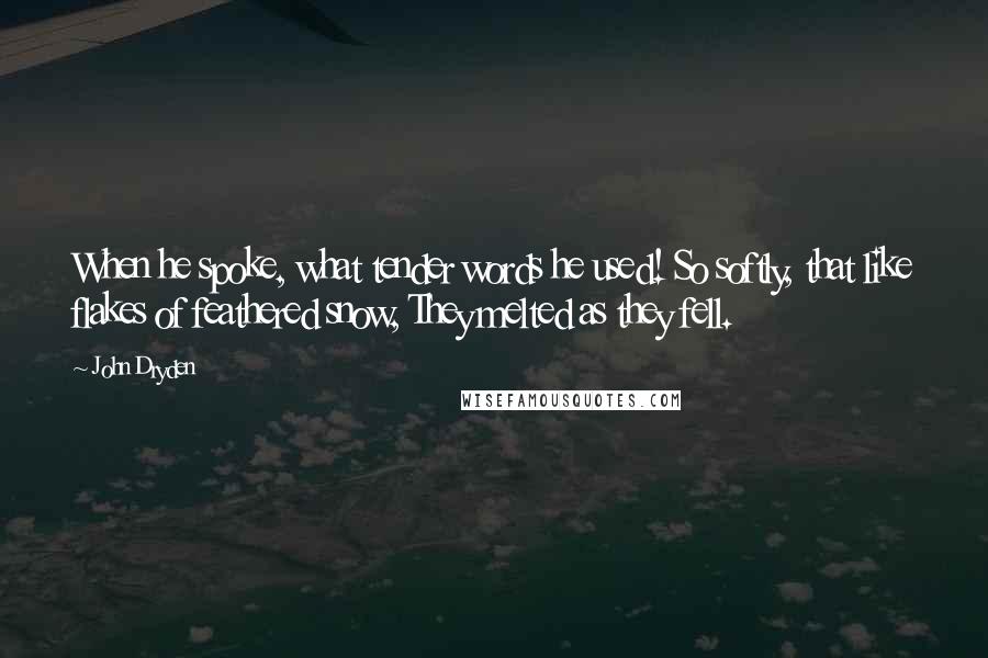 John Dryden Quotes: When he spoke, what tender words he used! So softly, that like flakes of feathered snow, They melted as they fell.