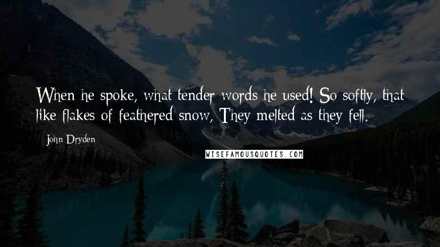 John Dryden Quotes: When he spoke, what tender words he used! So softly, that like flakes of feathered snow, They melted as they fell.