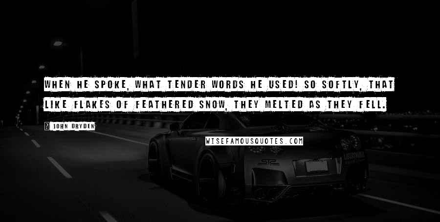 John Dryden Quotes: When he spoke, what tender words he used! So softly, that like flakes of feathered snow, They melted as they fell.