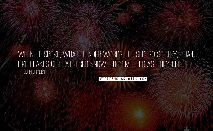 John Dryden Quotes: When he spoke, what tender words he used! So softly, that like flakes of feathered snow, They melted as they fell.