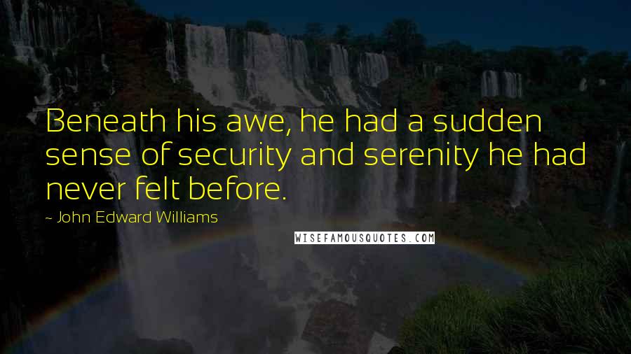 John Edward Williams Quotes: Beneath his awe, he had a sudden sense of security and serenity he had never felt before.