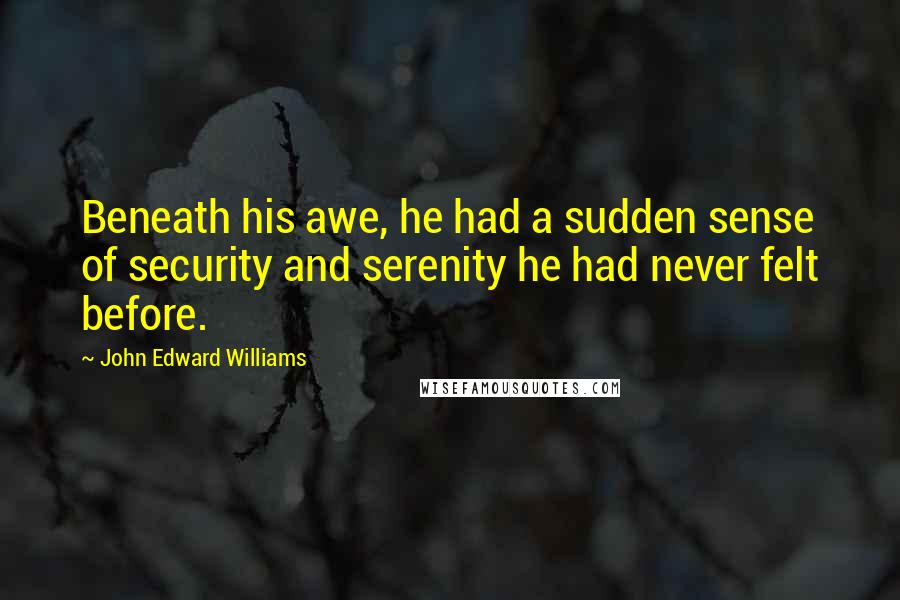 John Edward Williams Quotes: Beneath his awe, he had a sudden sense of security and serenity he had never felt before.