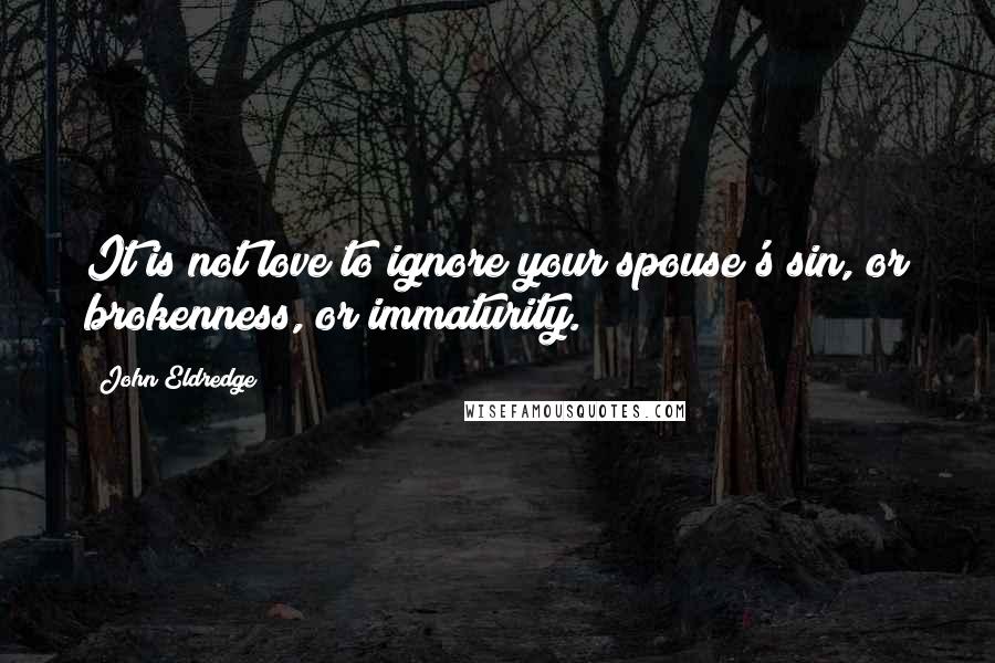 John Eldredge Quotes: It is not love to ignore your spouse's sin, or brokenness, or immaturity.