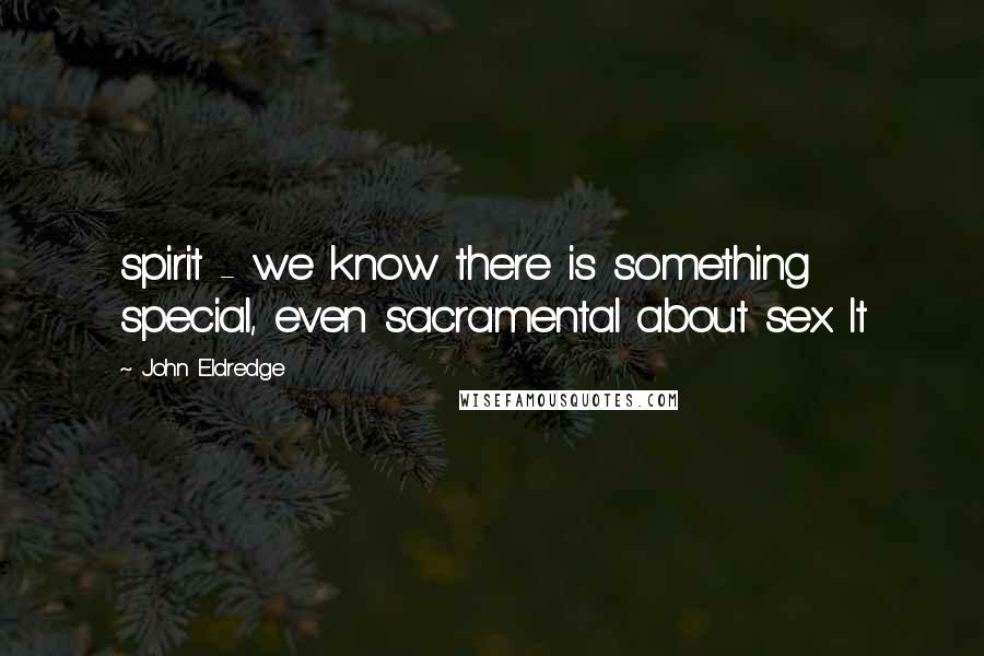 John Eldredge Quotes: spirit - we know there is something special, even sacramental about sex. It