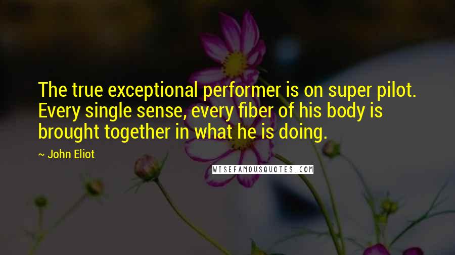 John Eliot Quotes: The true exceptional performer is on super pilot. Every single sense, every fiber of his body is brought together in what he is doing.