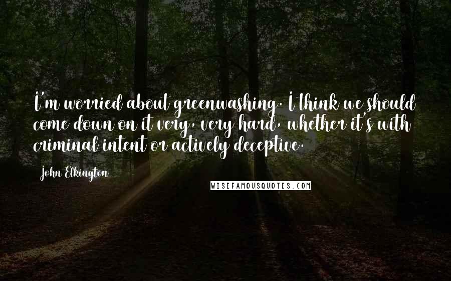 John Elkington Quotes: I'm worried about greenwashing. I think we should come down on it very, very hard, whether it's with criminal intent or actively deceptive.