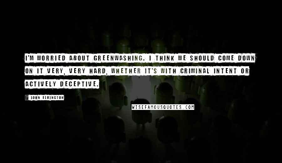 John Elkington Quotes: I'm worried about greenwashing. I think we should come down on it very, very hard, whether it's with criminal intent or actively deceptive.