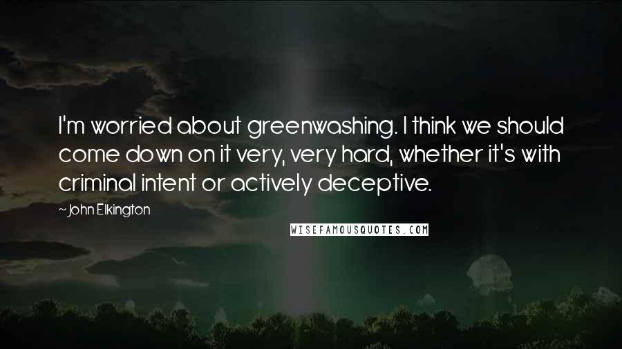 John Elkington Quotes: I'm worried about greenwashing. I think we should come down on it very, very hard, whether it's with criminal intent or actively deceptive.