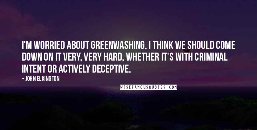 John Elkington Quotes: I'm worried about greenwashing. I think we should come down on it very, very hard, whether it's with criminal intent or actively deceptive.