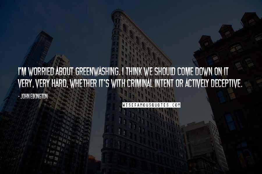 John Elkington Quotes: I'm worried about greenwashing. I think we should come down on it very, very hard, whether it's with criminal intent or actively deceptive.