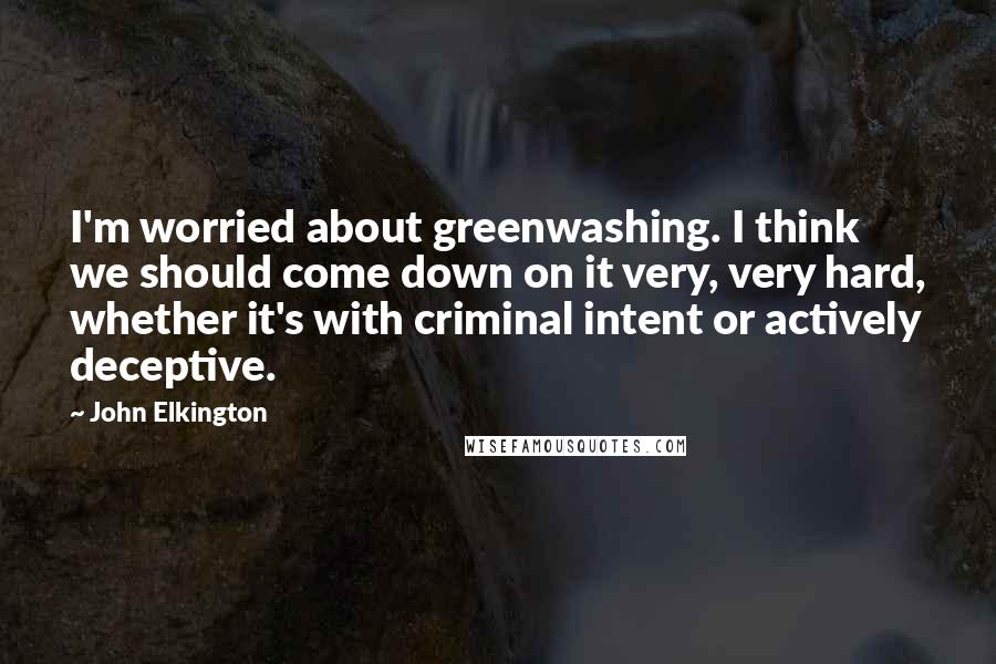 John Elkington Quotes: I'm worried about greenwashing. I think we should come down on it very, very hard, whether it's with criminal intent or actively deceptive.