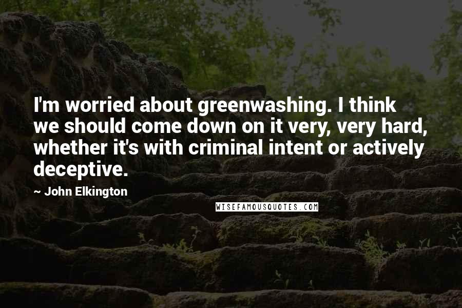 John Elkington Quotes: I'm worried about greenwashing. I think we should come down on it very, very hard, whether it's with criminal intent or actively deceptive.