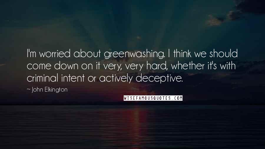 John Elkington Quotes: I'm worried about greenwashing. I think we should come down on it very, very hard, whether it's with criminal intent or actively deceptive.