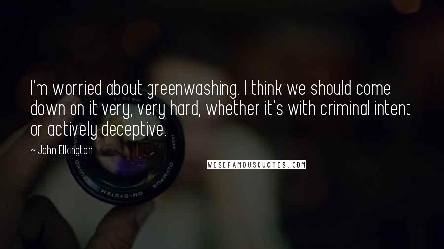 John Elkington Quotes: I'm worried about greenwashing. I think we should come down on it very, very hard, whether it's with criminal intent or actively deceptive.