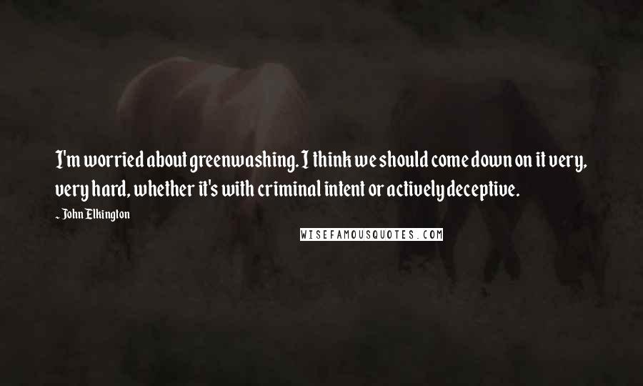 John Elkington Quotes: I'm worried about greenwashing. I think we should come down on it very, very hard, whether it's with criminal intent or actively deceptive.