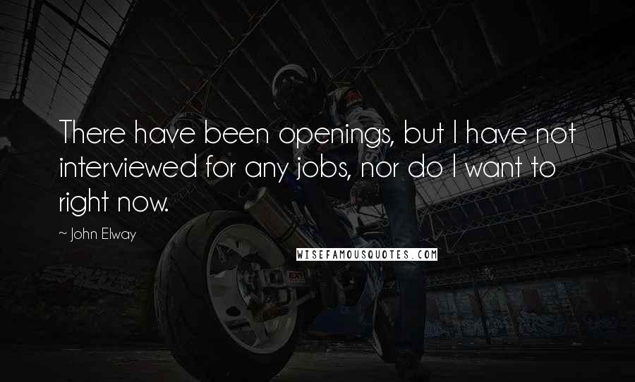 John Elway Quotes: There have been openings, but I have not interviewed for any jobs, nor do I want to right now.