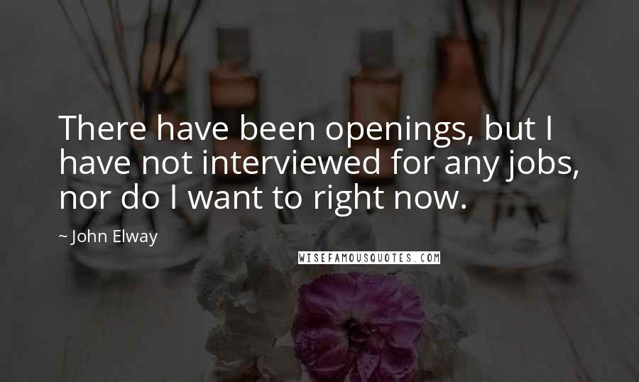 John Elway Quotes: There have been openings, but I have not interviewed for any jobs, nor do I want to right now.