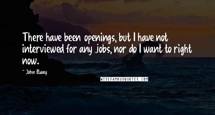 John Elway Quotes: There have been openings, but I have not interviewed for any jobs, nor do I want to right now.