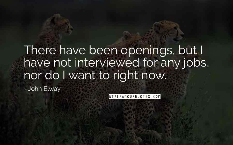 John Elway Quotes: There have been openings, but I have not interviewed for any jobs, nor do I want to right now.