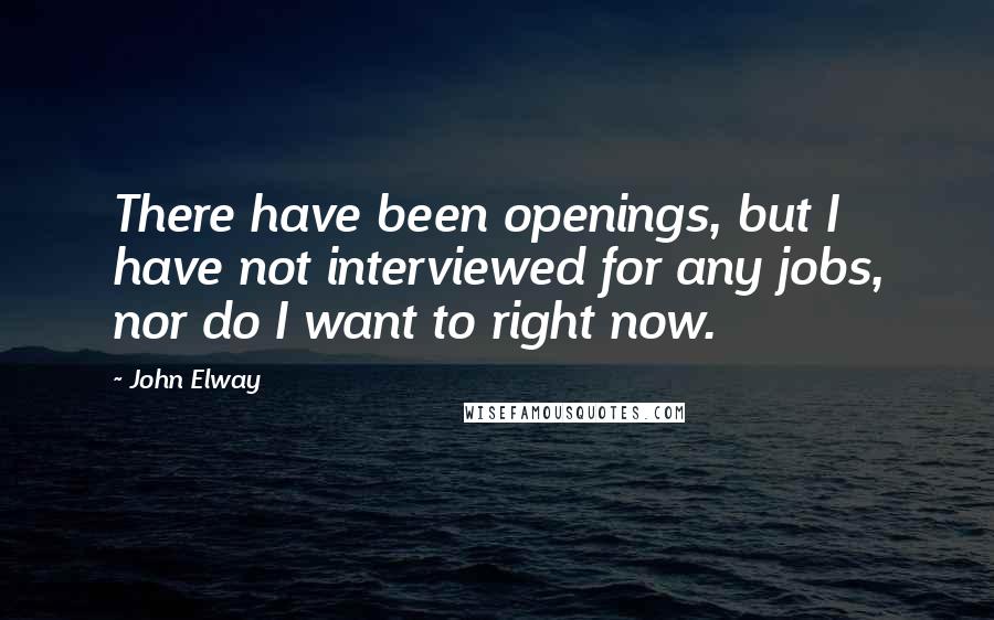 John Elway Quotes: There have been openings, but I have not interviewed for any jobs, nor do I want to right now.