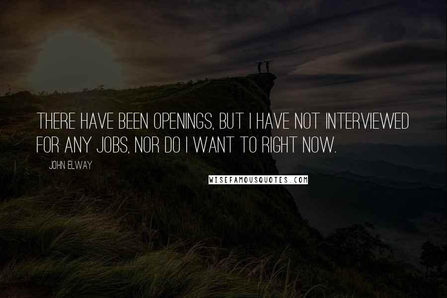 John Elway Quotes: There have been openings, but I have not interviewed for any jobs, nor do I want to right now.