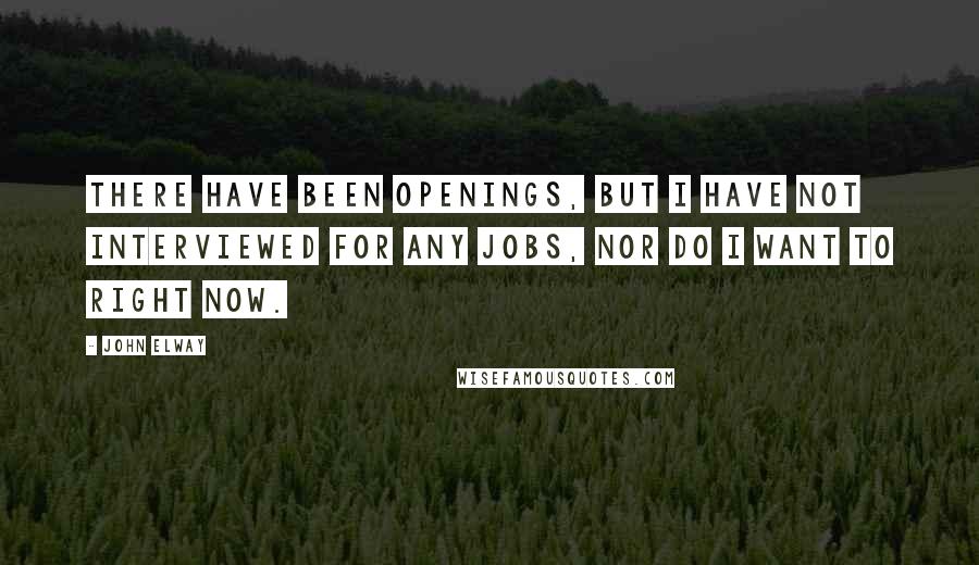 John Elway Quotes: There have been openings, but I have not interviewed for any jobs, nor do I want to right now.