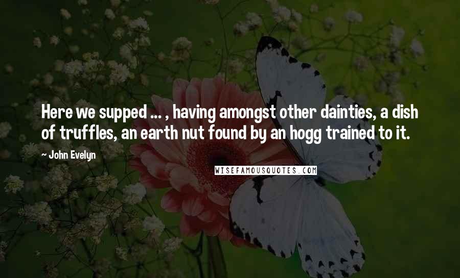 John Evelyn Quotes: Here we supped ... , having amongst other dainties, a dish of truffles, an earth nut found by an hogg trained to it.