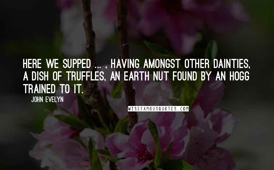 John Evelyn Quotes: Here we supped ... , having amongst other dainties, a dish of truffles, an earth nut found by an hogg trained to it.