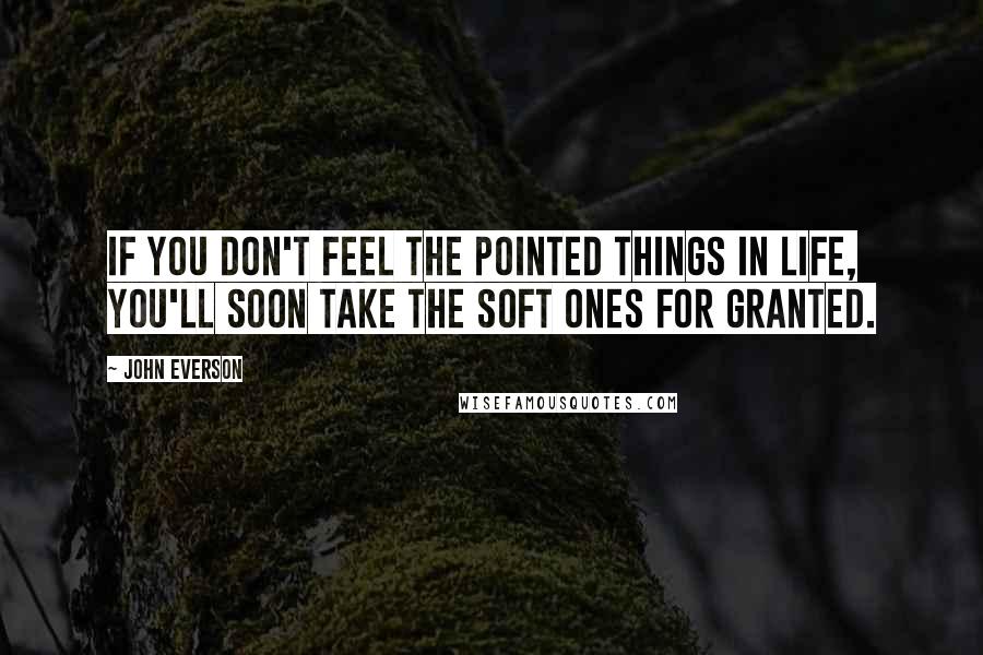 John Everson Quotes: If you don't feel the pointed things in life, you'll soon take the soft ones for granted.