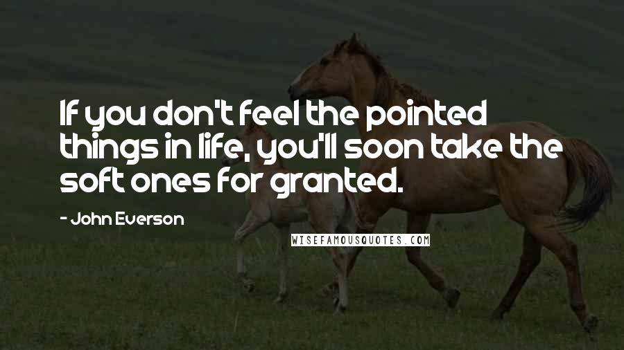 John Everson Quotes: If you don't feel the pointed things in life, you'll soon take the soft ones for granted.