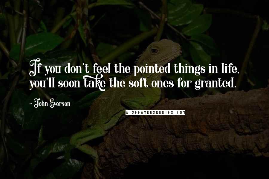 John Everson Quotes: If you don't feel the pointed things in life, you'll soon take the soft ones for granted.