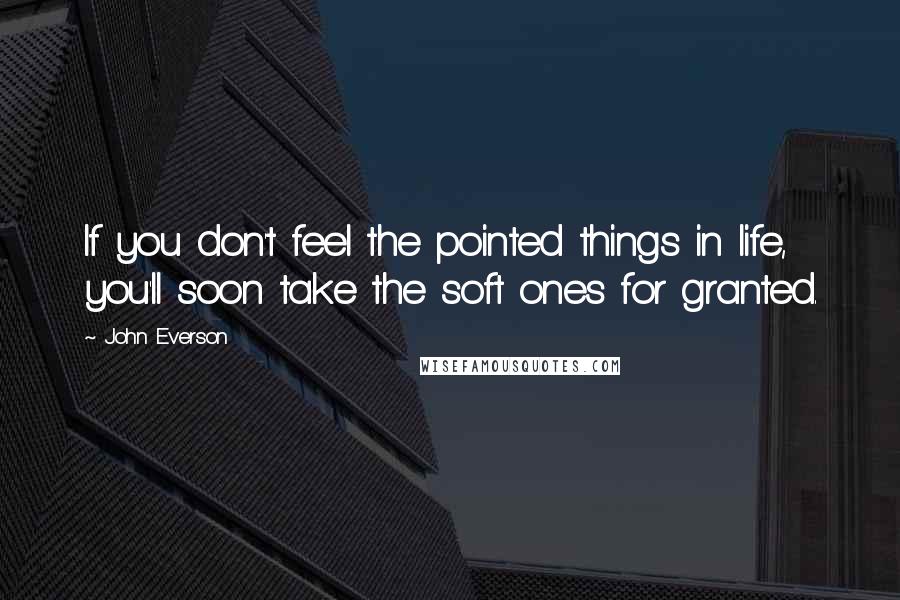 John Everson Quotes: If you don't feel the pointed things in life, you'll soon take the soft ones for granted.