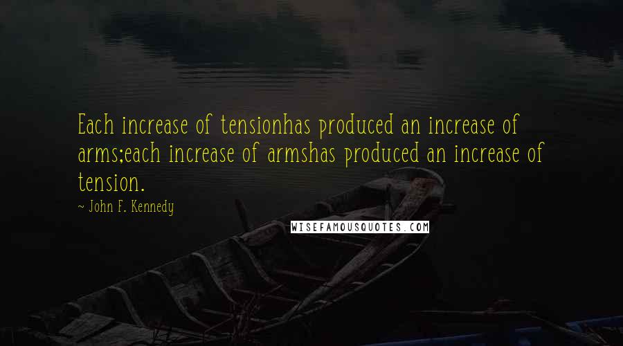 John F. Kennedy Quotes: Each increase of tensionhas produced an increase of arms;each increase of armshas produced an increase of tension.