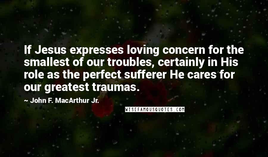 John F. MacArthur Jr. Quotes: If Jesus expresses loving concern for the smallest of our troubles, certainly in His role as the perfect sufferer He cares for our greatest traumas.