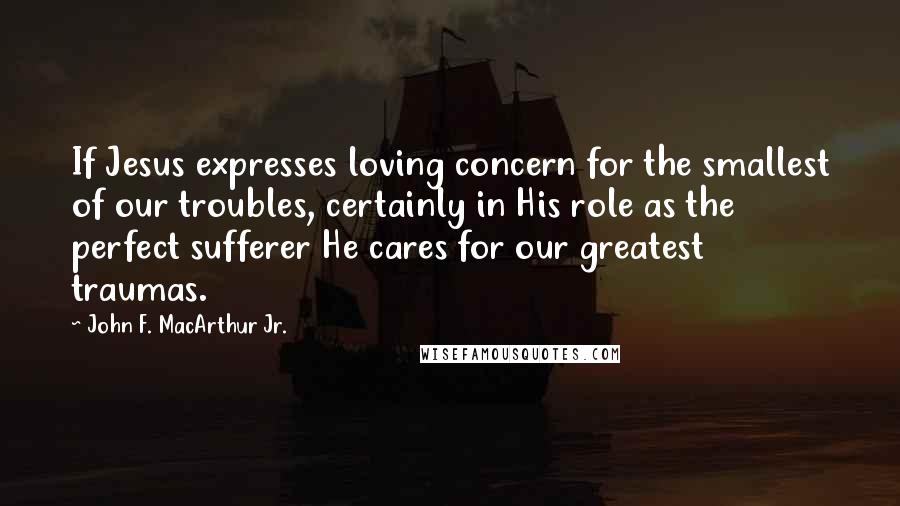 John F. MacArthur Jr. Quotes: If Jesus expresses loving concern for the smallest of our troubles, certainly in His role as the perfect sufferer He cares for our greatest traumas.