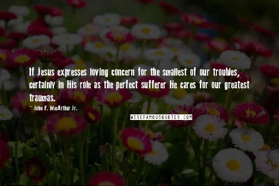 John F. MacArthur Jr. Quotes: If Jesus expresses loving concern for the smallest of our troubles, certainly in His role as the perfect sufferer He cares for our greatest traumas.